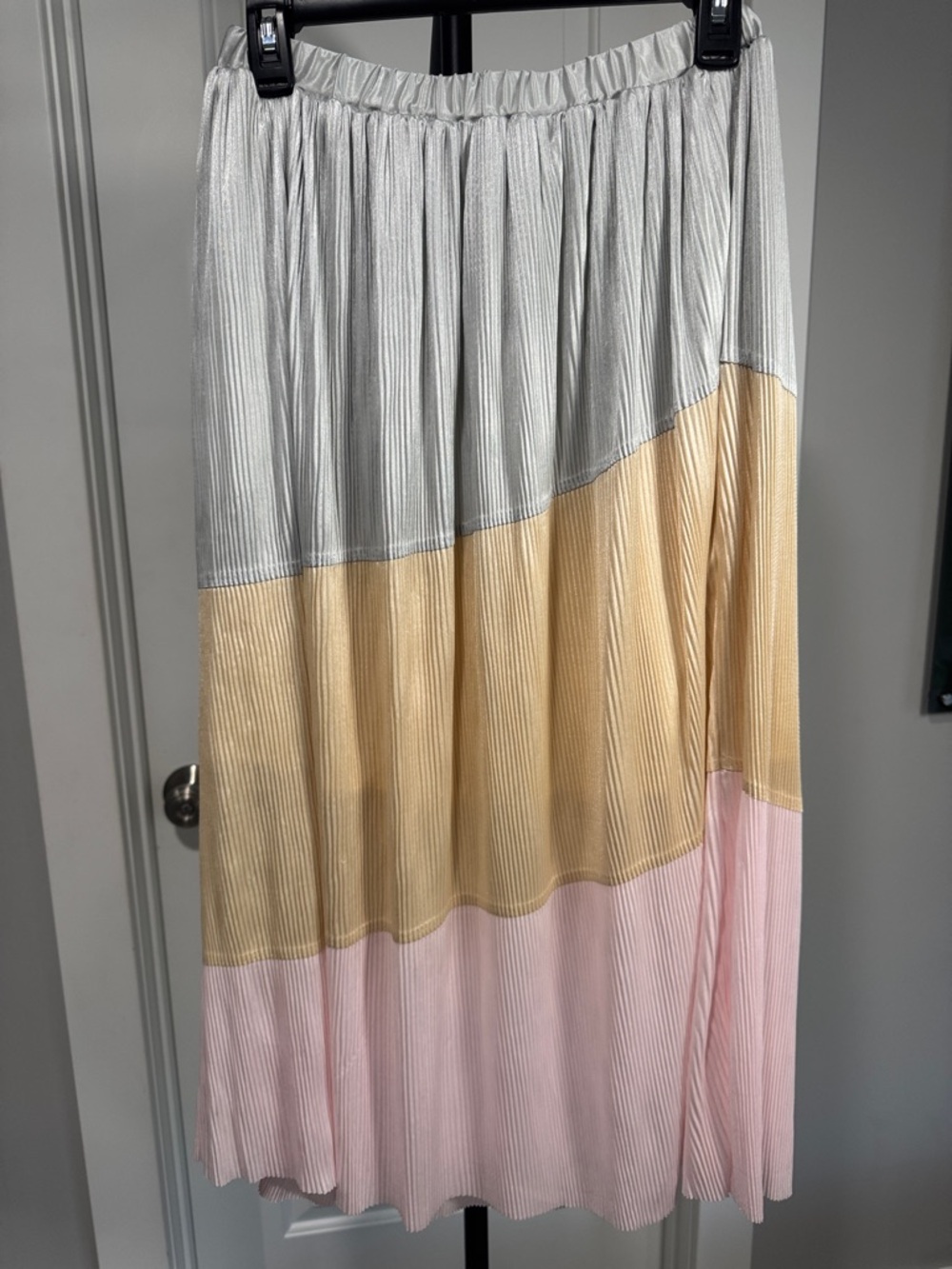 NWT Mystree Cream Blue Pink A-Line Lined Long Skirt Size Small